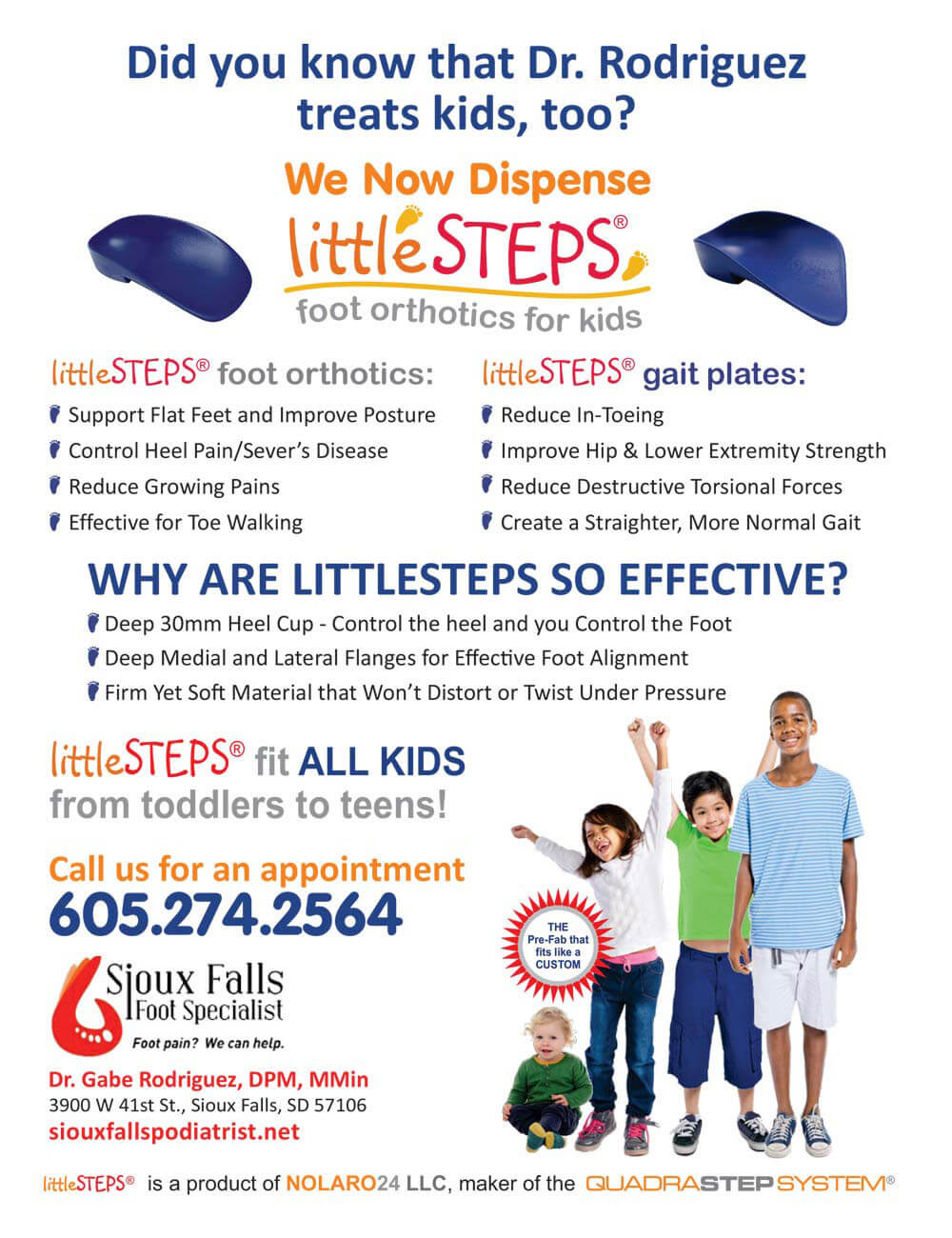 Foot Orthotics for kids in the Minnehaha County, SD: Sioux Falls (Harrisburg, Tea, Brandon, Renner, Ellis, Benclare, Buffalo Ridge, Rowena, Crooks, Corson) areas